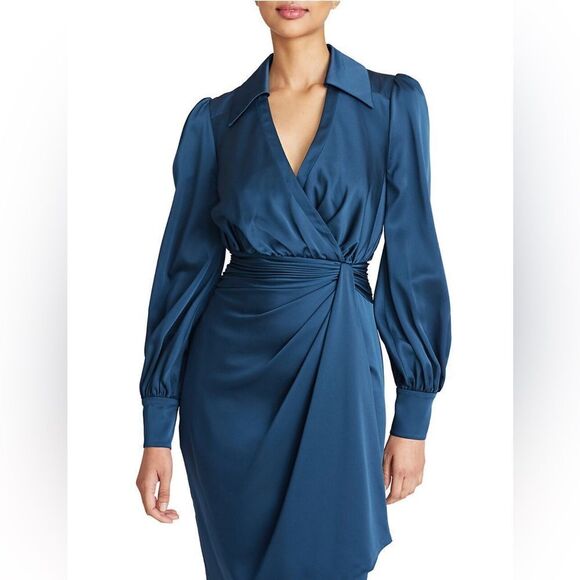 Theia Jodi Bishop Sleeve Faux-Wrap Shirtdress size 14 - Picture 4 of 13